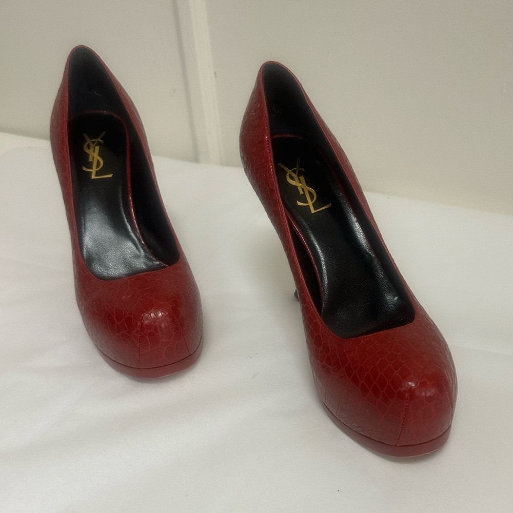 ❤️Saint Laurent “Tribtoo” Red Croc-Embossed Platform Stiletto Pumps | EU 38 - Picture 8 of 10